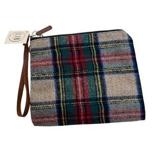 L.I.B New York Plaid Wool-Blend Zip Pouch – Red/Green/Beige